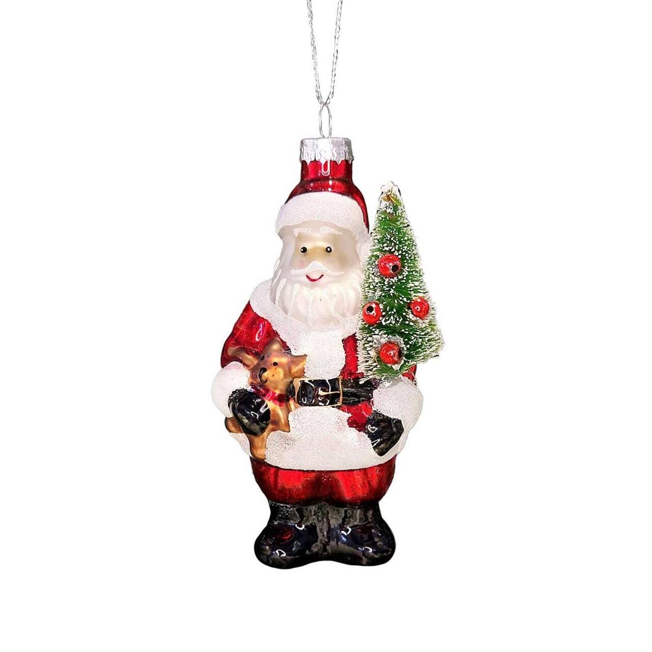 Wizardi 11.81" Santa with Christmas Tree Glass Ornament